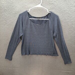 Volcom Shirt Womens Small Blue Black Striped Cropped Skater Surfer Beach Pool